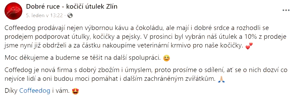 Pomoc od Coffeedog pro dobře ruce Zlín