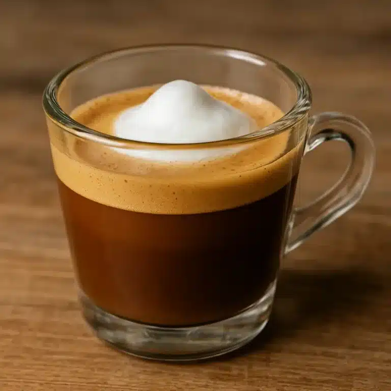 sklenička macchiato s mléčnou pěnou