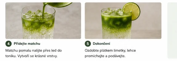Nalévání zelené matchy přes led do toniku